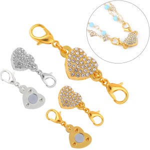 2 Sets Diamond Love Heart Shape Magnetic Clasps Bracelet Lock Connector Magnet Buckle Lobster Clasp Jump Ring Set for DIY Jewelry Making Findings