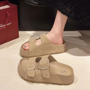 Bebealy Women Slippers With A Buckle Womens Shoes New Summer Casual Slippers Retro Trend Beach Slippers Round-headed Flip-Flops2026