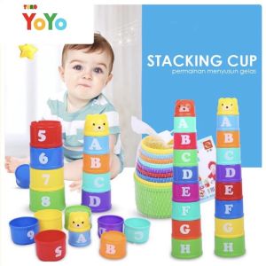Mainan Edukasi Anak Bayi Tower Puzzle Susun Stacking Cup Cangkir Warna
