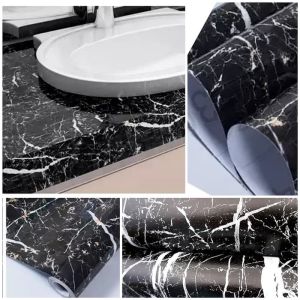 PROMO!! PAKET 5ROLL Wallpaper Dinding Sticker Motif Marmer Hitam 3D/ wallpaper 3d murah anti air dan minyak/ wallpaper dinding kamar aesthetic terbaru TERMURAH