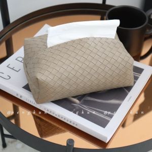 Nordic ins Woven Leather Pattern Tissue Box Household Living Room Home Furnishing Paper Tissue Box Decoration Texture Leather Tissue Cover Modern Minimalist Homestay Model Room P Leather Woven Pattern Tissue Cover Household Creative Light Luxury Coffee Ta