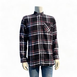 Vanfive Kemeja Pria Flanel Panjang Hitam E7331