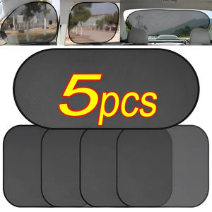 5pcs Car Window Sunshade Cover Sun UV Protection Auto Front Rear Black Window Curtain Side Glass Mesh Sunshades Accessories