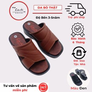 Dép Nam Quai ngang DC07 Đế cao 45cm Da Bò Cao cấp nhẹ bền giành cho tuổi trung niên