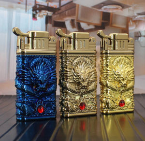 Bật Lửa Gas Khò 2 Tia Rồng Nổi Cẩn Ngọc ( Có Hộp - Tặng Phụ Kiện ) Hộp Quẹt Gas Phong Thủy Độc Lạ Sưu Tầm