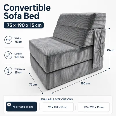 Foldable Lazy Sofa Bed Single Corduroy Floor Sofa Chair Frameless Lounge Couch for Bedroom Balcony Condo.