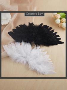 [Creative] White Black Crafts Children Mini Feather Angel Wings Pet Props Doll Decoration Party Birthday Gift Easter Valentines Day