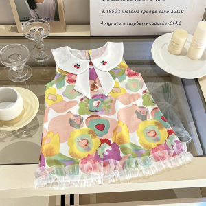 AILEBE Kids Dresses For Girls Sleeveless Cute Collar Lace Trim Dress Soft Comfortable 100% Colorful Prints Strawberry Floral Cherry Blossom Lightweight Breathable Summer Party OOTD Pambahay Baby Kids Girl Casual
