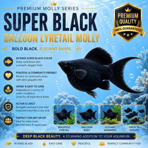 🖤 Super Black Balloon Lyretail Molly – Premium Fancy Molly Fish