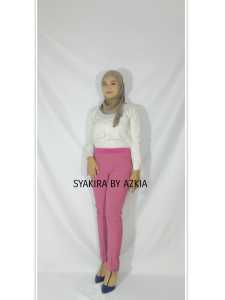 Celana wanita ban karet terbaru slimfit polyester premium stretch import syakira by azkia pink dusty