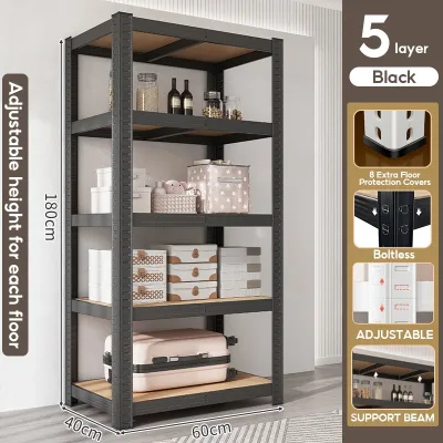 KEKEE 5/4Tier Rak Adjustable Boltless Rack Metal Shelf Rak Besi Serbaguna Bertingkat Dapur Rak Buku Kitchen Warehouse Store Storage Rack 铁架置物架