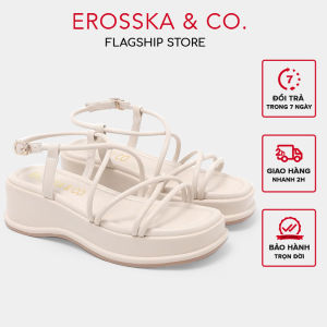 Erosska - Giày sandal nữ đế xuồng phối dây quai mảnh thiết kế basic cao 6cm màu nude - SB014