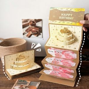 WMU7071 Traditional 3D Birthday Red Envelope Foldable  Birthday Cake Greeting Card Cash Gift Best Wishes Lucky Money Envelope Chinese New Year