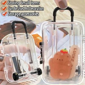Bundle 4pcs Mini Trolley Box Retractable Wheels Movable Transparent Jewelry Storage Box Cute Box