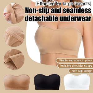 Women Seamless Silicone Bra Removable Padded Strapless NonSlip Large Bust Bra/Womens Padded Silicone NonSlip Breast Plunge Bra