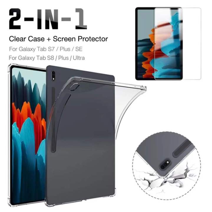Clear Case Screen Protector for Samsung Galaxy Tab S10 A9 A9+ S9 FE+ S7  FE S8 Plus Ultra Protective Tempered Glass Shockproof Silicone Tablet
