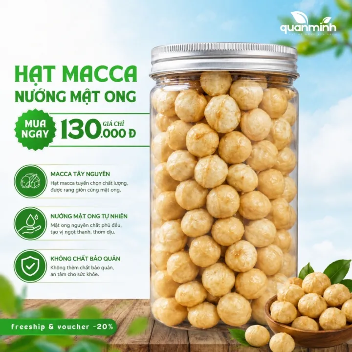 Hạt Macca Nướng Mật Ong CAOFOOD 500gr - Món Ăn Vặt Dinh Dưỡng Siêu Ngon, Giòn Rụm Ngọt Bùi, Quà Tặng Lý Tưởng cho Sức Khỏe