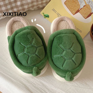 Xixitiao giày độn bông lót lông cừu chống trượt Dép Cotton có đế mềm mới con rùa nhỏ vui nhộn sáng tạo giày trong Nhà Ấm Áp thoải mái thời trang nhà mùa đông cho nữ