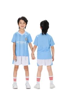 ชุดฝึกกีฬาสโมสรฟุตบอล2024แขนเสื้อสั้นเด็กเสื้อยืด + กางเกงขาสั้นเสื้อกางเกงสำหรับเด็กเจอร์ซีย์ปารีส Manchester Real Madrid Barcelona Al-Nassr Miami คุณภาพสูง