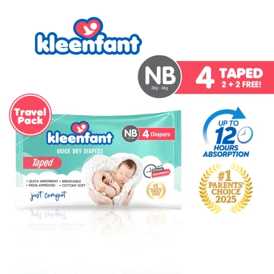 Kleenfant Diaper for Baby Travel Pack Taped Pants Newborn-XXL Pack of 1 4 pad per pack Baby Needs