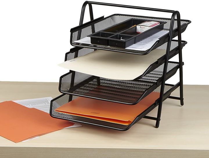 Desk Organizer with Mesh File Holder, 4-Tier Office Supplies Desk Organizers  and