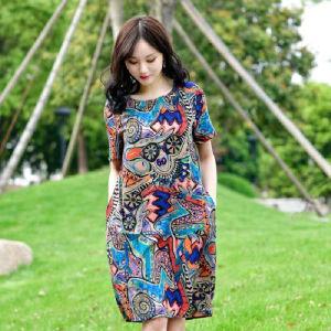 DSF Studio ice silk large size medium and long dress summer Korean version floral graffiti medium and long dress middle-aged mother dress printing skirt