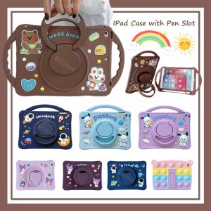 Cute IPad Pro 11 10.5 9.7 10.9 10.2 Inch Case with Pen Holder for Kids Ipad 10th 9th 8th 7th 6th Air 5th 4th 3rd 2nd 1st Generation Cover with Pen Holder Silicone Cartoon Ipad Mini 1 2 3 4 5 6 Case