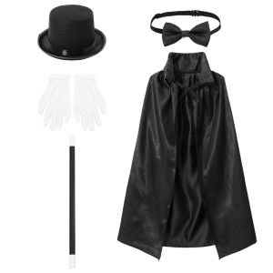 11.11 Boys Girls Circus Magician Wizard Cosplay Costume Cape Hat Magic Wand Gloves Necktie Halloween Theme Party Role Play Outfits h261026