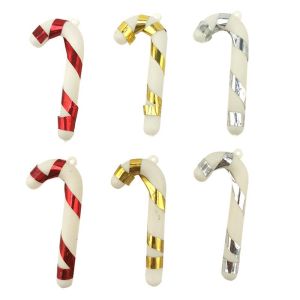 Christmas Artificial Candy Cane Red/gold/silver Family Party Holiday Ornaments Christmas Tree Decoration 6 Pcs/pack Of 7*2.5cm