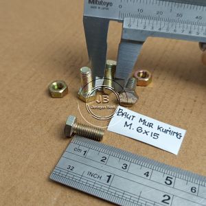 10 BUAH BAUT KUNCI 10 MUR KUNING M6 X 15 PANJANG 15CM 15 CM 15MM 15 MM BMK M6X15 BAUT 6X15 6 X 15 KUNCI 10 PITCH DRAT 1.0 HEXA BOLT