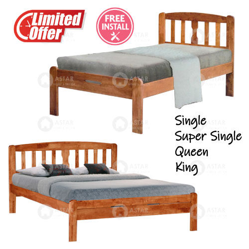 Furniture Amart Simple Solid Wooden Bed Frame in Cherry Single Super