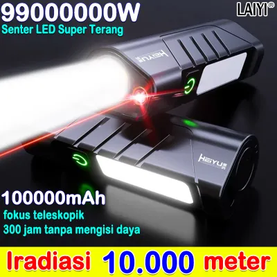 Penyinaran jarak jauh 1000m Senter👍LY Senter LED Jarak Jauh Senter LED Super Kuat 90000 Lumens Senter Led High Power Zoom White Laser untuk Outdoor Bahan Alluminium Anti IPX7 Air Waterproof (Senter LED Super Terang Senter jarak jauh senter super terang