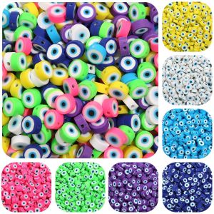 30pcs/Lot 10mm Evil Eye Round Clay Polymer Beads for Home Living Jewelry Bracelet Necklace Craft Accessories