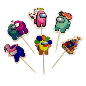 YF Among Us Cake insert card game cupcake insert flag insert flag birthday party decoration FY