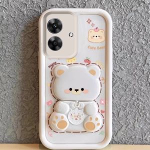 Phone Case Realme Note 60x 60 50 Realme C61 C63 C51 C53 NFC 4G New Casing Cute Cartoon Bear with Swivel Mirror Stand Creative Drop-proof Silicone Soft Case Back Cover 2025
