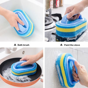 [Mariannes] Thickening Cleaning Brush With Handle Kitchen Sponge Wipe Bathroom Tile Bathtub Cleaning Sponge Home Stain Removal Clean Tools