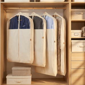 FLEURS Cotton Linen Clothes Dust Cover Visible Thickened Suit Cover Storage Bag Protective with Zipper Hanging Clothes Storage Bag for Home