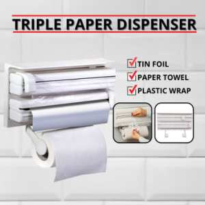 HomiesTrends 3 in 1 Triple Paper Dispenser and Holder for Cling Wrap Aluminum Foil & Tissue Rolls for Kitchen