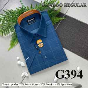 Áo Sơ Mi Sọc Caro Ngắn Tay Dáng Regular Vĩnh Tiến Vải Microfiber GTB 535 Phom Suông Vạt ngang N2