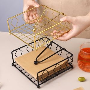UNDATA with Weighted Arm Napkin Holder Square Metal Napkin Box Durable Decorative Holder Rustic Napkin Tray