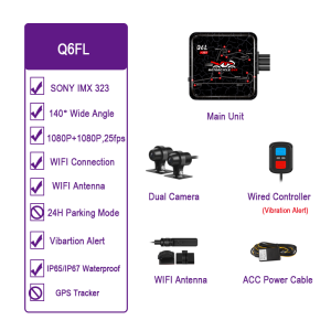 VSYSTO Motorcycle Dash Camera Q6FL Q3DL with SNOY IMX307 IMX323 Wired Control Lenses Parking Mode Support WIFI GPS Tracking Antenna Connection