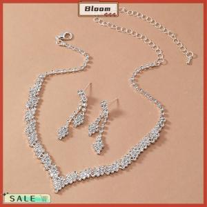 Follow Get New[Bloom Z] 2Pcs Simple Geometric Zircon Necklace Earrings Kit For Women Wedding Bride Jewelry Set Accessories Gift