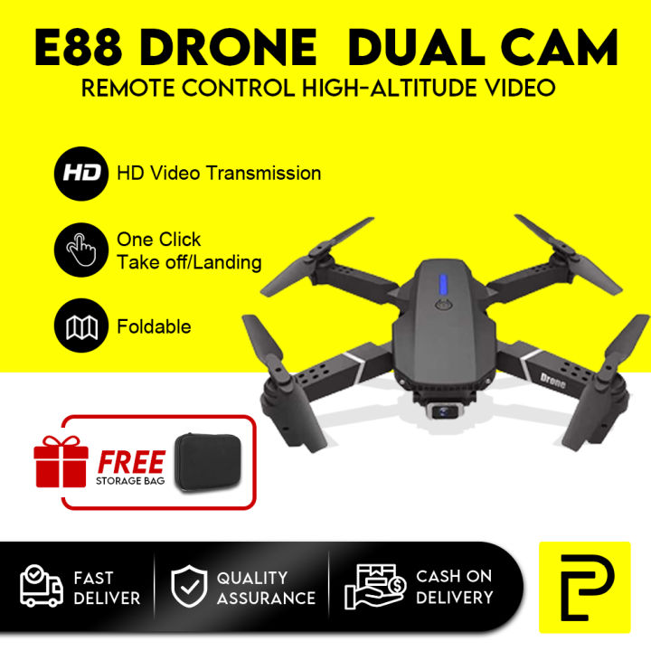 Popcorn E88 Pro Drone with 4K Camera, WiFi FPV 1080P HD Dual Foldable RC Quadcopter Altitude Hold, Headless Mode, Visual Positioning, Auto Return Mobile App Control, Black, 7.83 x 7.17 x 2.87 inches