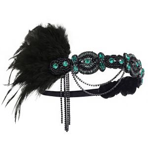 YVKEAY Vintage Gatsby Style Feather Headband Crystal Fascinator Masquerade Hair Band Temperament Rhinestone Flapper Headband Stage Performance