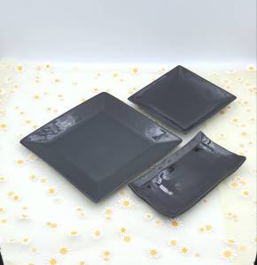 จานซูชิ ญี่ปุ่น จานเหลี่ยม จานเปล เซรามิค สีดำ มี 3 แบบ