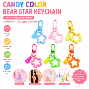 Candy Color Bear Star Pendant Keychain Charm Earphone Case Bag Luggage DIY Accessory