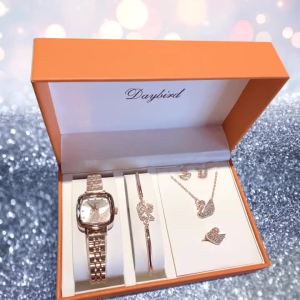 Little Swan Wanita Jam Tangan Persegi Kecil Band Keluli Kalis Air Teras Mesin Jepun Jam Tangan Pihak Kilang Sumber