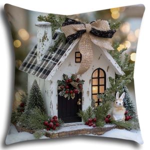Christmas Pillowcase Single Pack 25 Styles Available 40x40/45x45/50x50cm Including Christmas Cabin Plaid Scarf Snowman Retro Red Black Plaid Car Pine Cones Elf Platinum Christmas Tree etc Warm Winter Pattern Sofa Cushion Cover Winter Home Decoration
