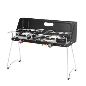 Portable 2-Burner Butane Stove with Folding Lid and Stand