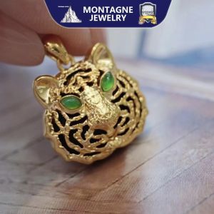Montagne Jewelry 18k Pure Gold Pendant Tiger Design Fine Jewellery Natural Jade Inset Pendant
